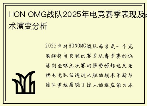 HON OMG战队2025年电竞赛季表现及战术演变分析